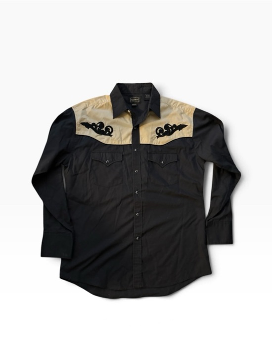 High Noon Other - Vintage Men's Black Western Button-Down Shirt with Cream Yoke